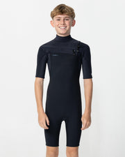 Boy's HyperFreak 2mm Short Sleeve Springsuit Chest Zip Wetsuit - Black