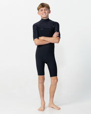 Boy's HyperFreak 2mm Short Sleeve Springsuit Chest Zip Wetsuit - Black