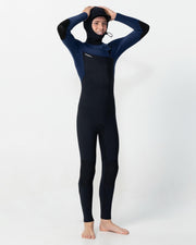 Kid's HyperFreak 5/4+ Hooded Steamer Chest Zip Wetsuit - Black Navy