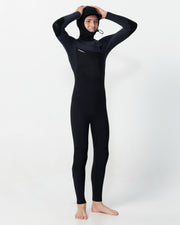 Kid's HyperFreak 5/4+ Hooded Steamer Chest Zip Wetsuit - Black