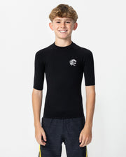 Kid's Thermo Short Sleeve Crew Rash Vest - Black