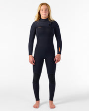Womens HyperFreak 3/2+ Steamer Chest Zip Wetsuit - Black