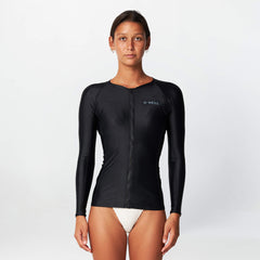 Women's Bahia Front Zip Long Sleeve Rash Vest - Black