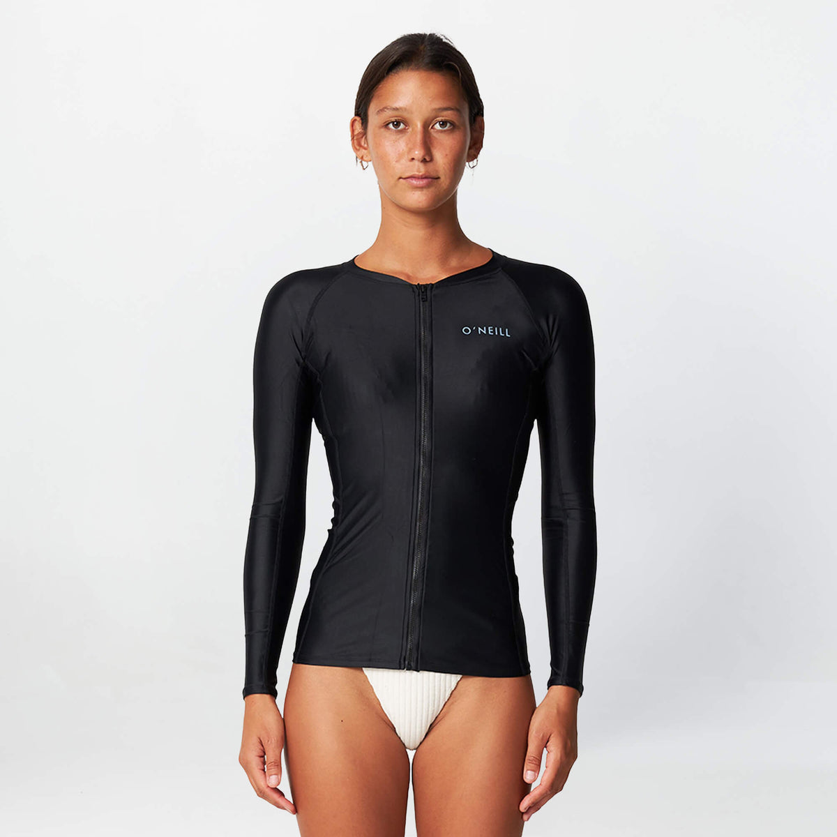 Women's Bahia Front Zip Long Sleeve Rash Vest - Black