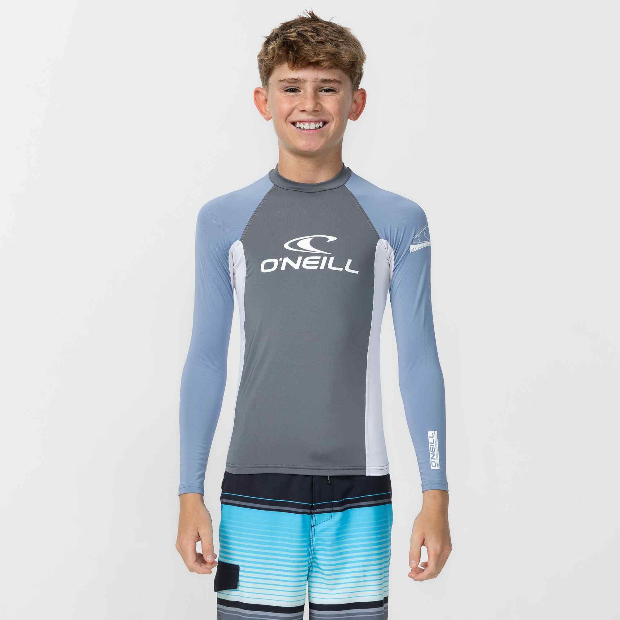Boy's Basic Long Sleeve Rash Vest - Faded Denim