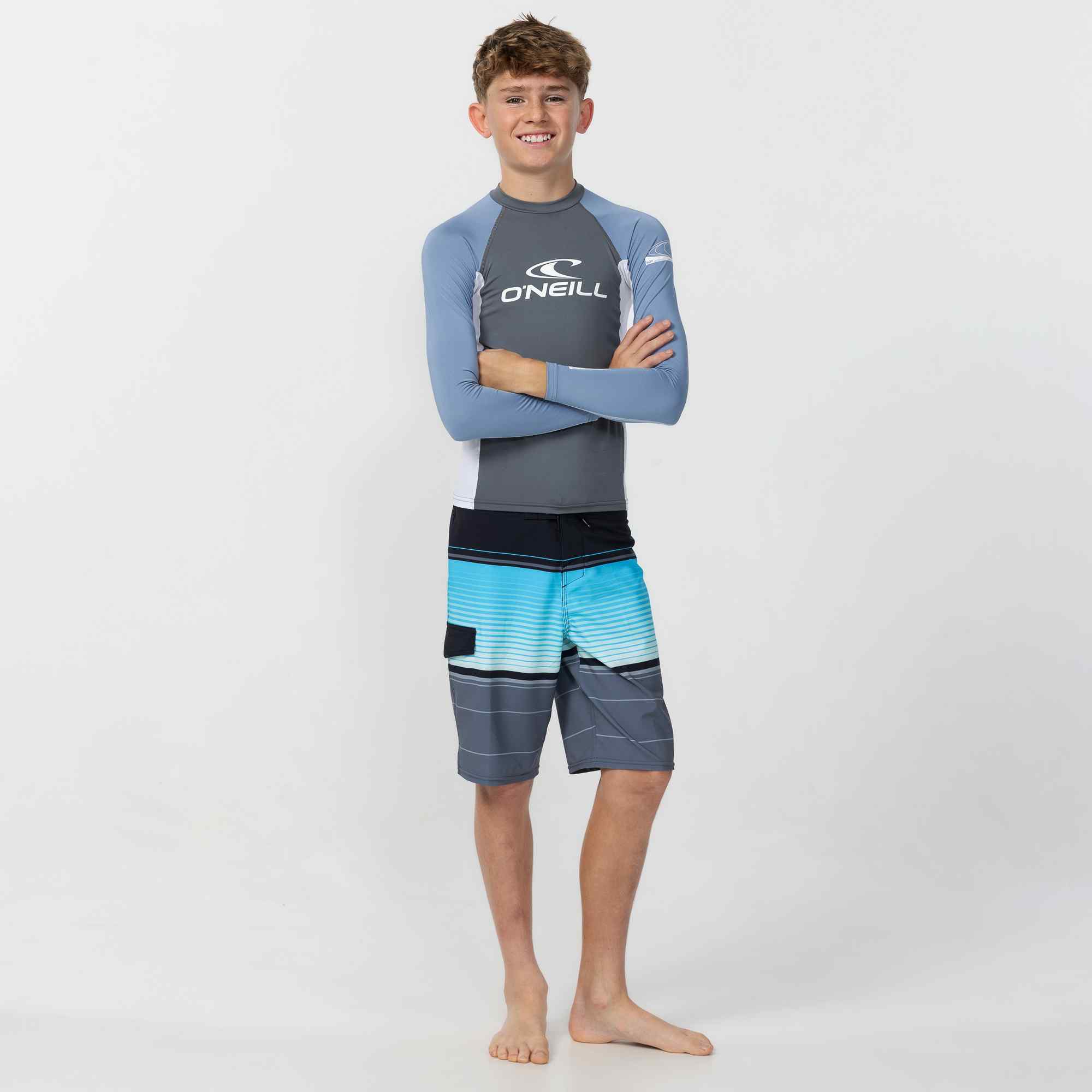 Boy's Basic Long Sleeve Rash Vest - Faded Denim