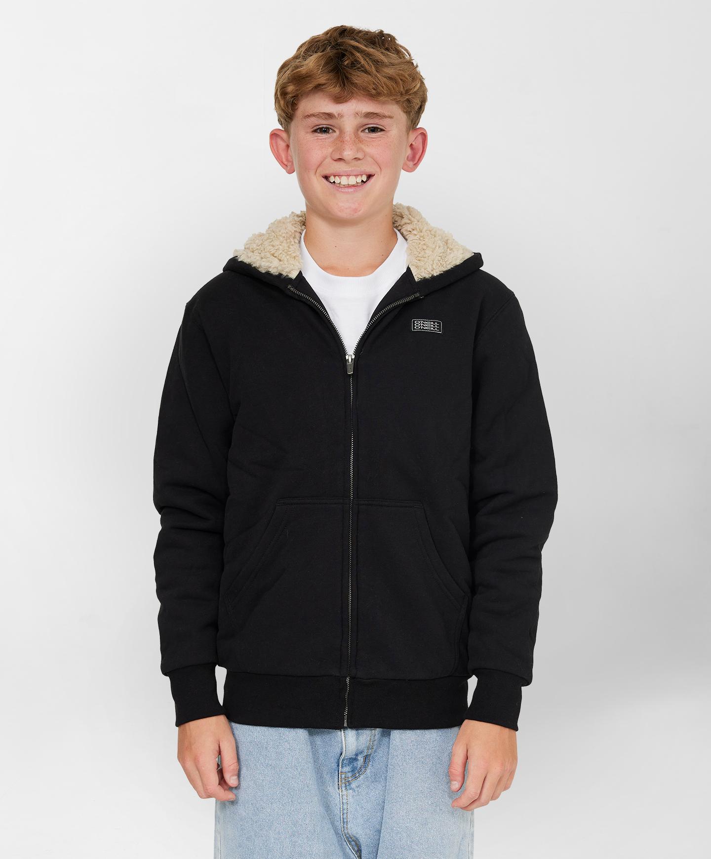 Boys Fifty Two High Pile Lined Zip - Black