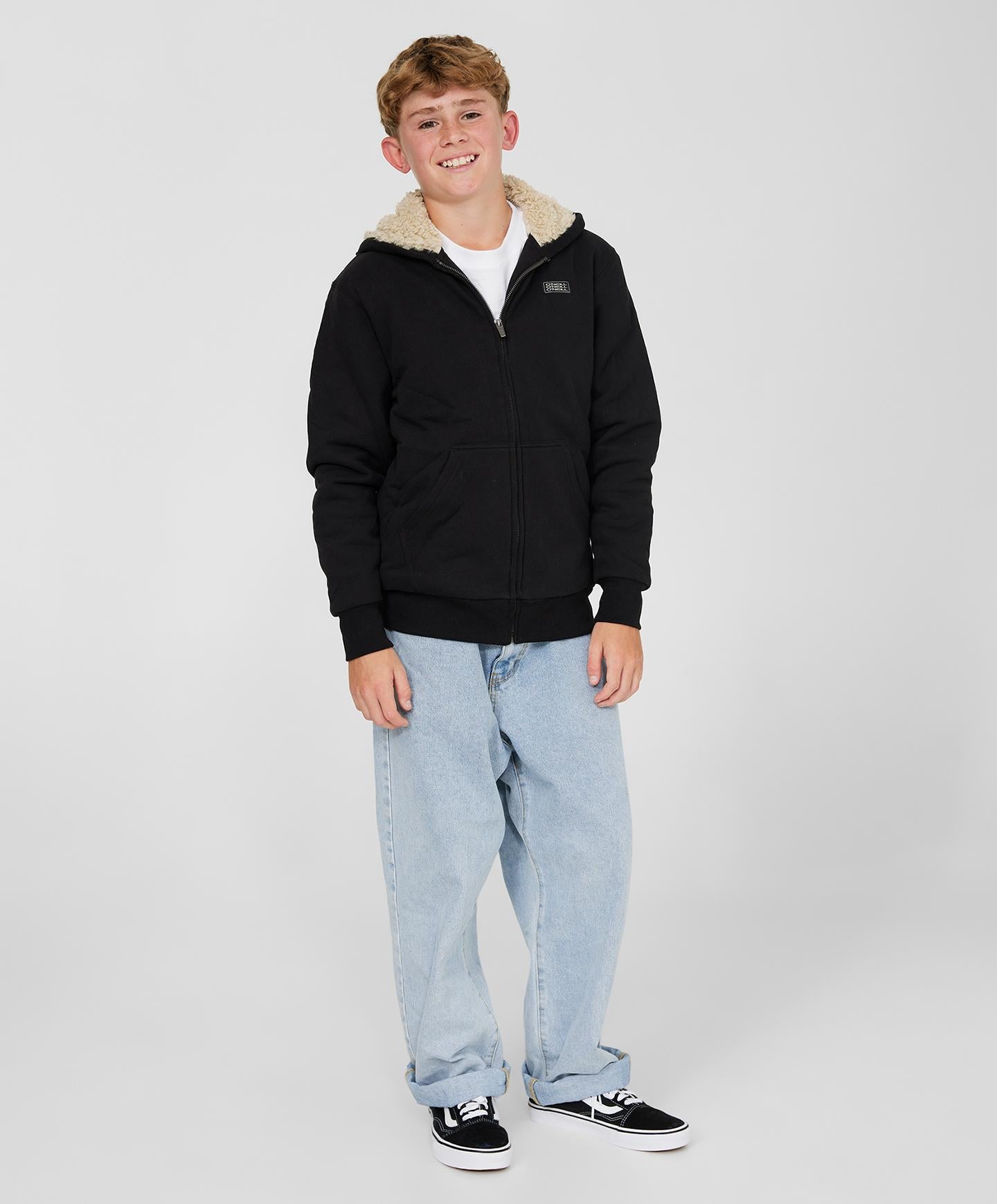 Boys Fifty Two High Pile Lined Zip - Black