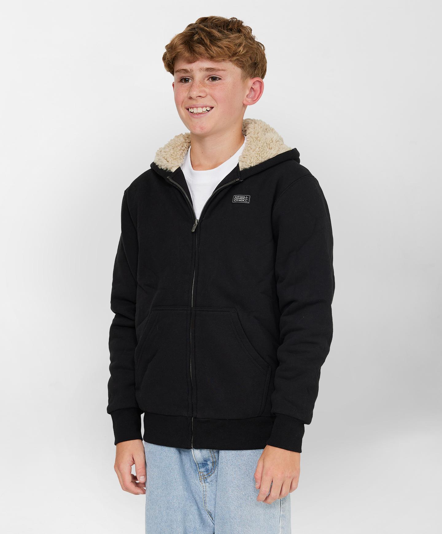 Boys Fifty Two High Pile Lined Zip - Black