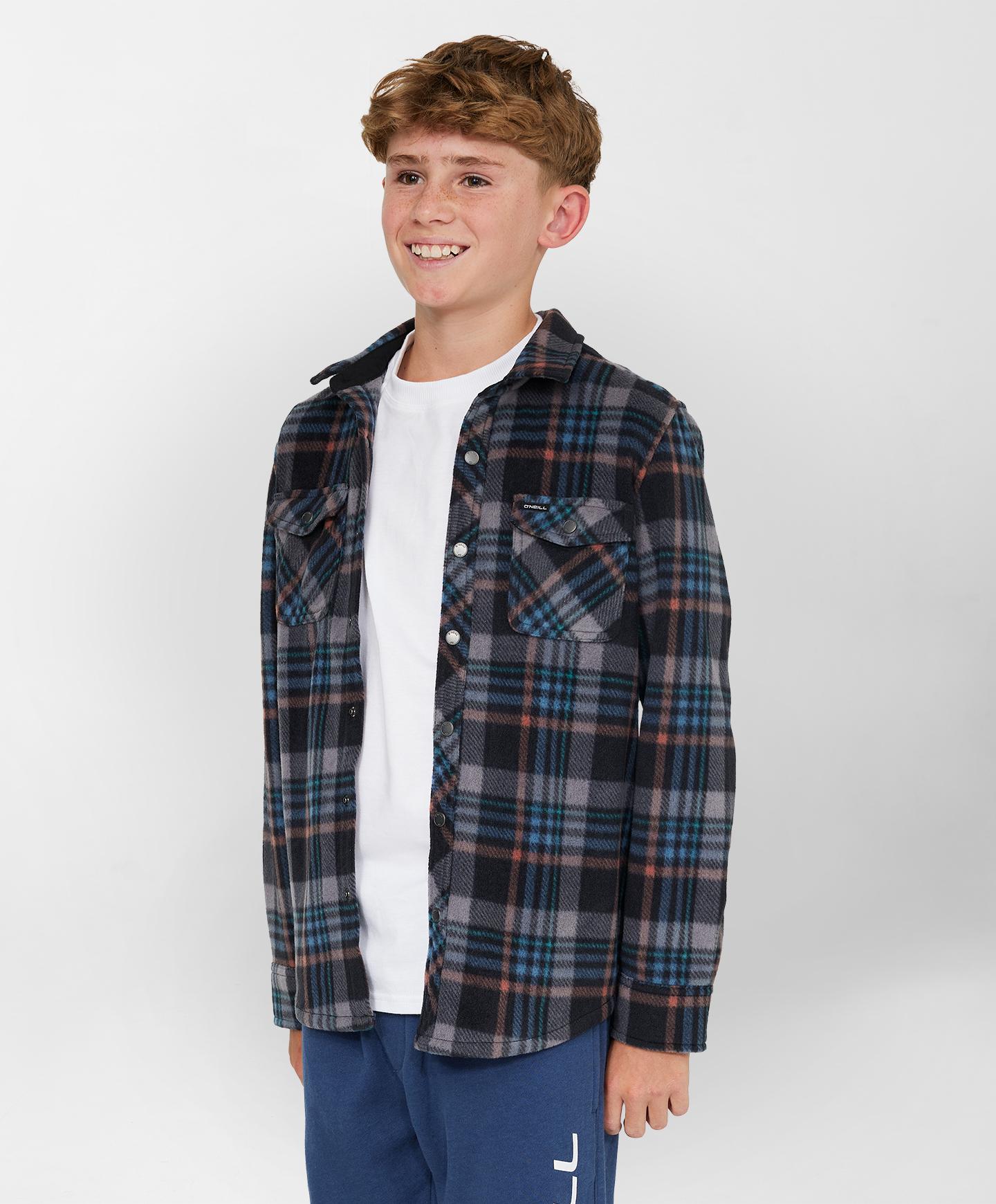 Boys Glacier Plaid Superfleece - Black