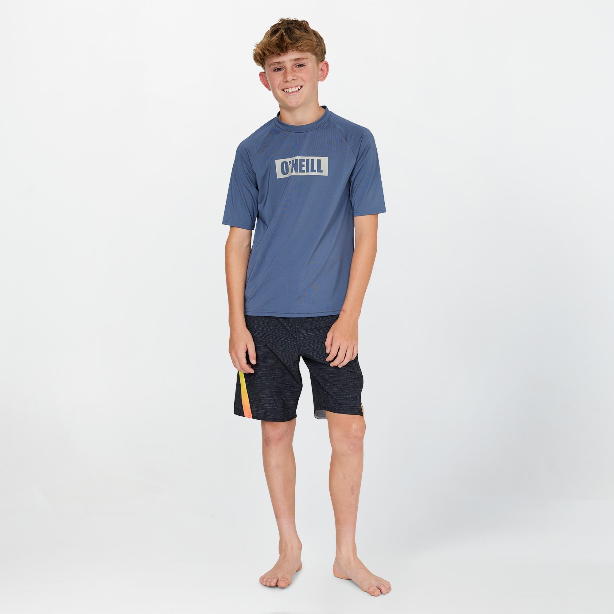 Boy's O'Block Short Sleeve Rash Vest Tee - Vintage Indigo