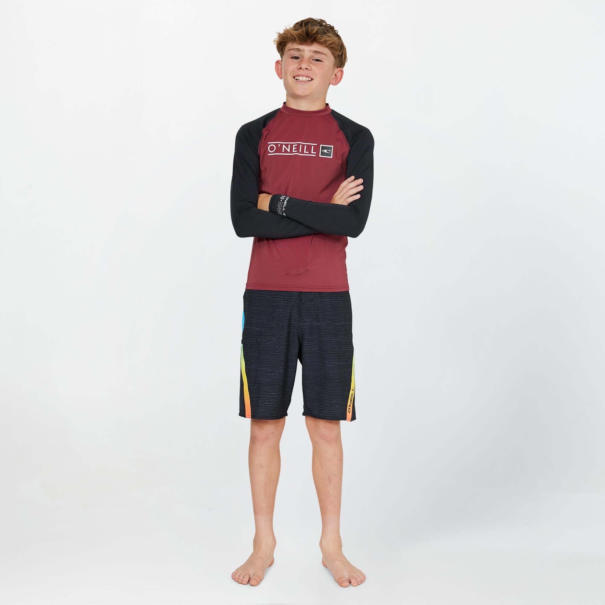Boy's Reactor Block Long Sleeve Rash Vest - Maroon