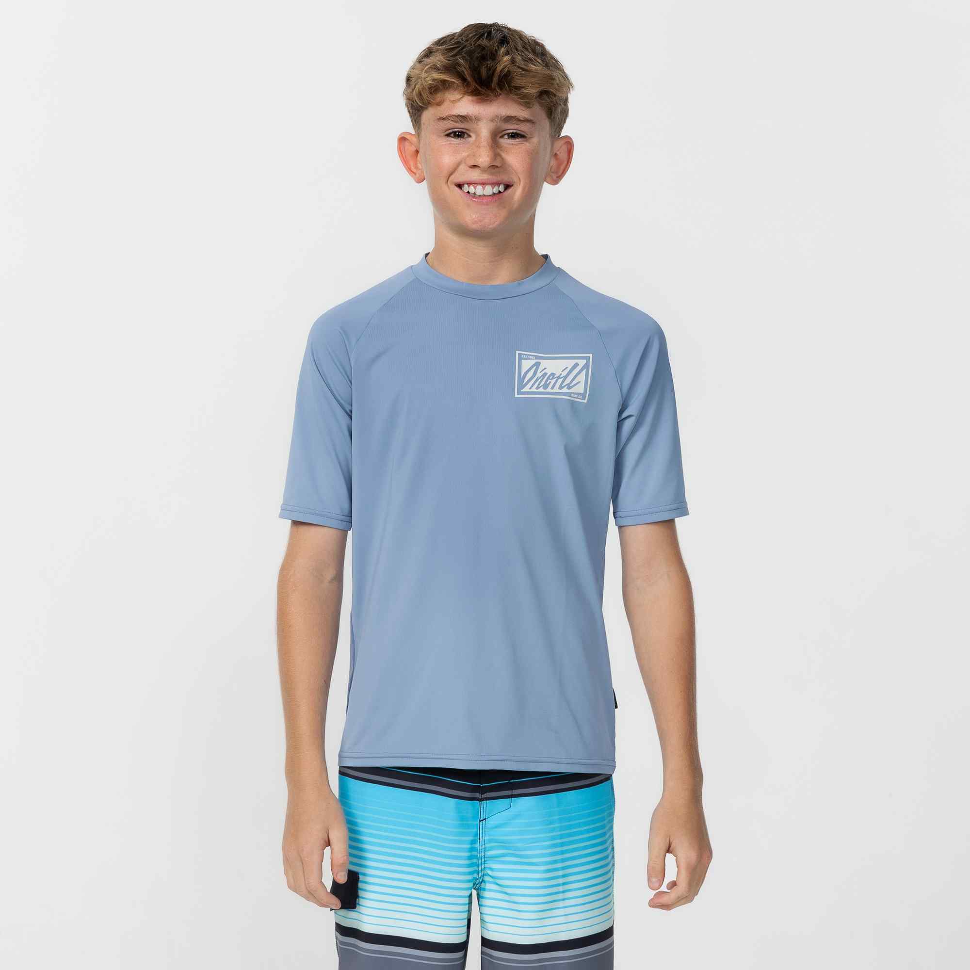 Boy's Skewed Short Sleeve Rash Vest Tee - Faded Denim