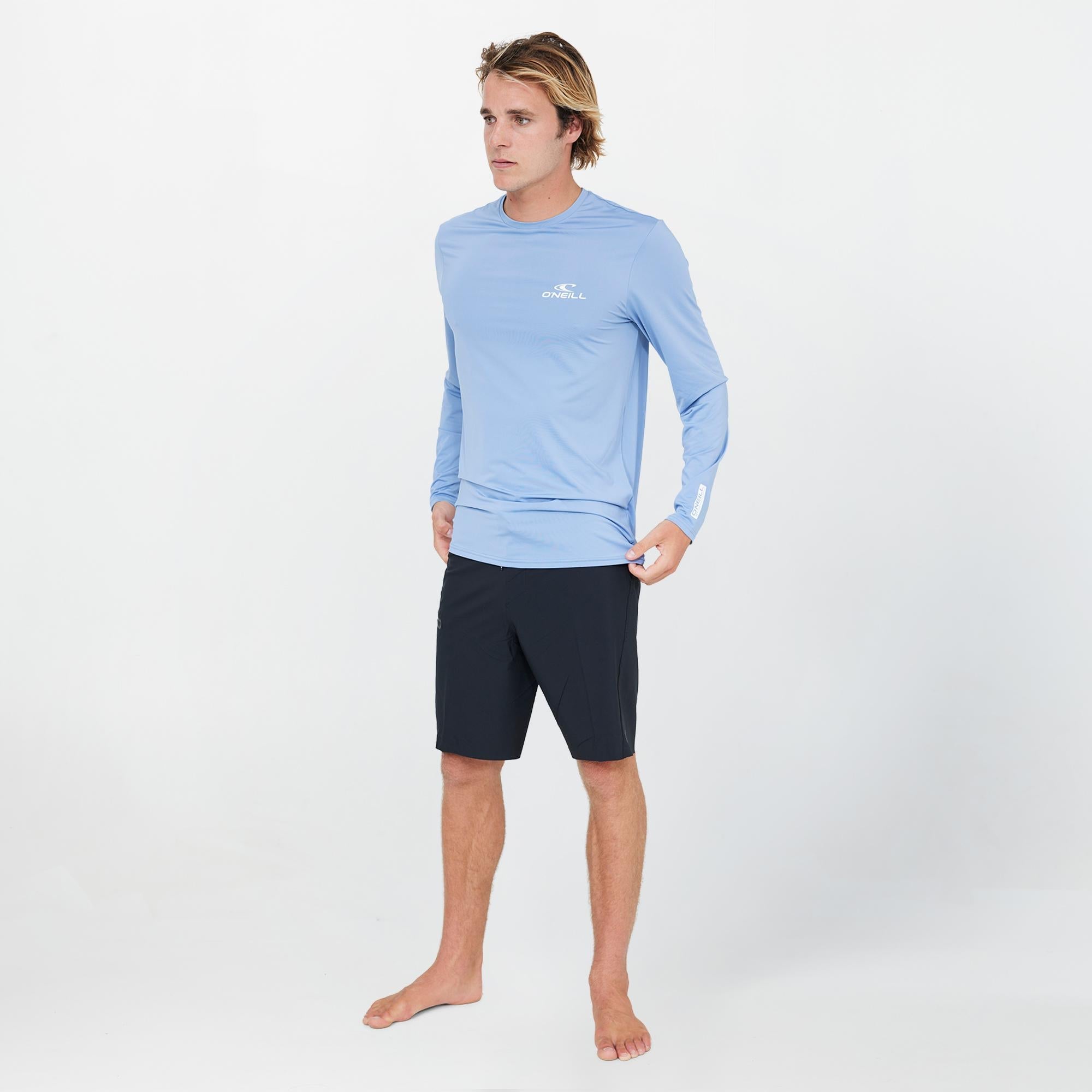 Clean & Mean Long Sleeve Rash Vest Tee - Faded Denim