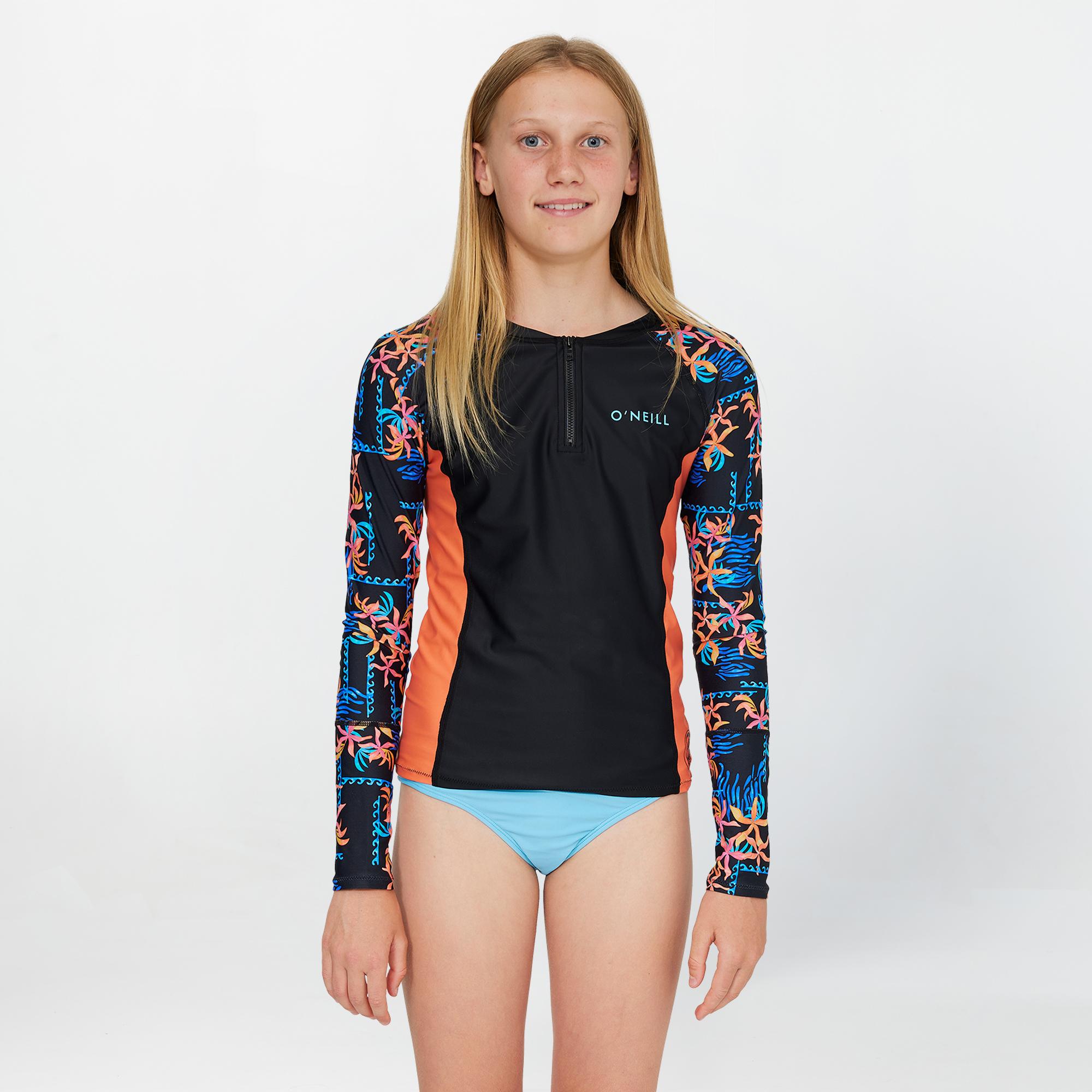 Girl's Bahia 1/4 Zip Long Sleeve Rash Vest - Tropic Texta