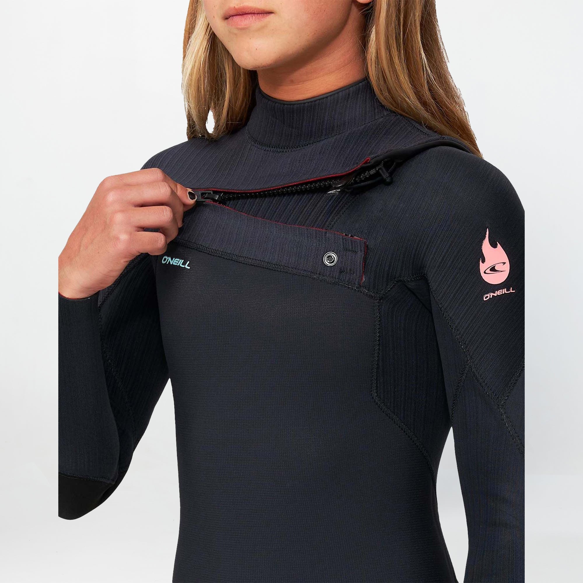 Girl's HyperFire 4/3mm Steamer Chest Zip Wetsuit - Black