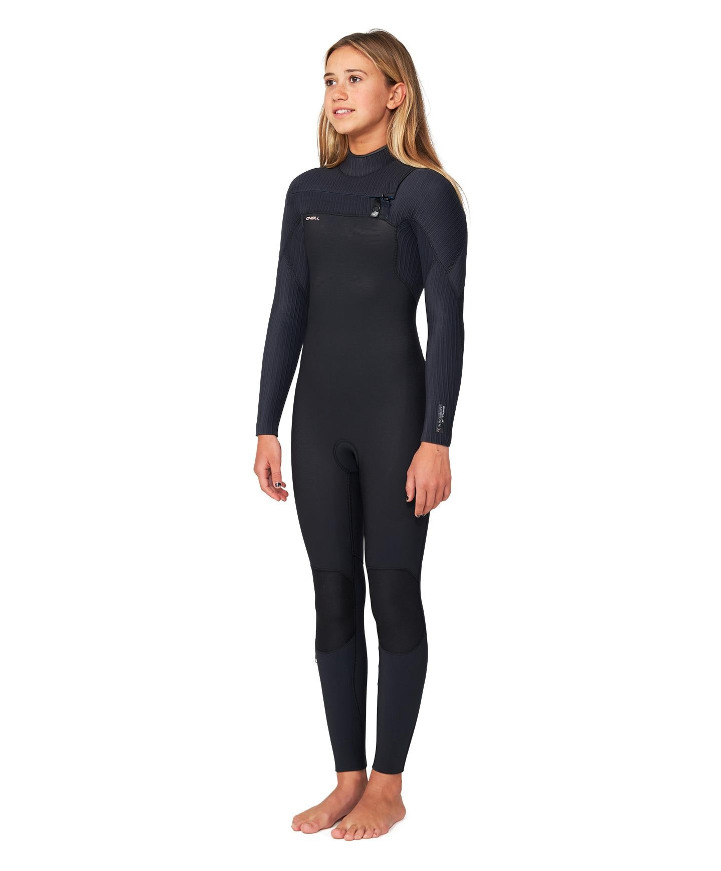 Girl's HyperFreak 4/3+ Steamer Chest Zip Wetsuit - Black