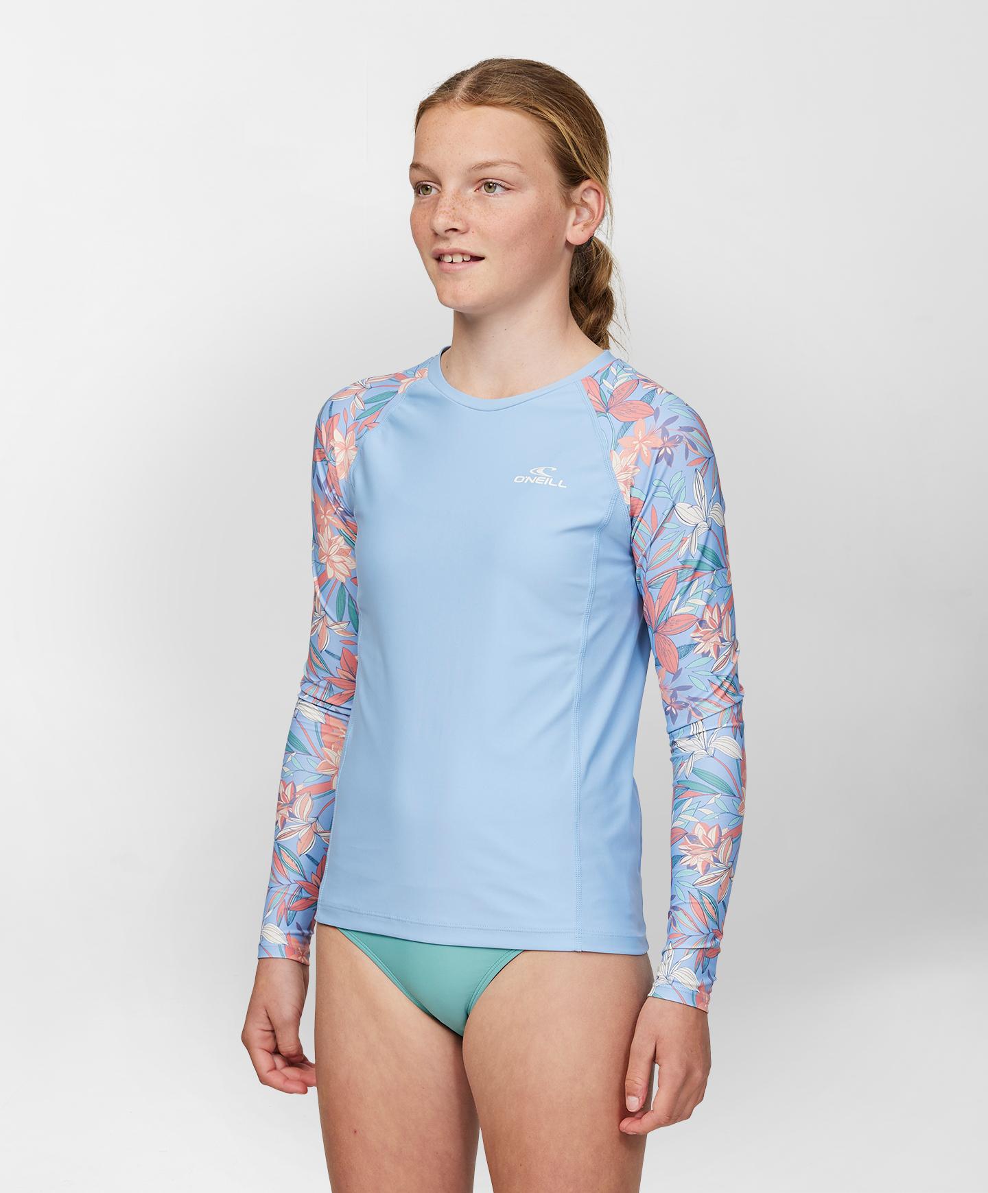 Girls Nixie LS Rash Vest - Blue Floral