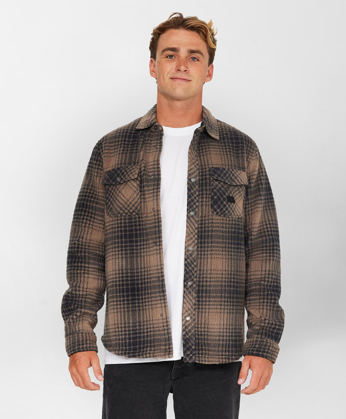 Glacier Plaid High Pile Superfleece - Chocolate Chip