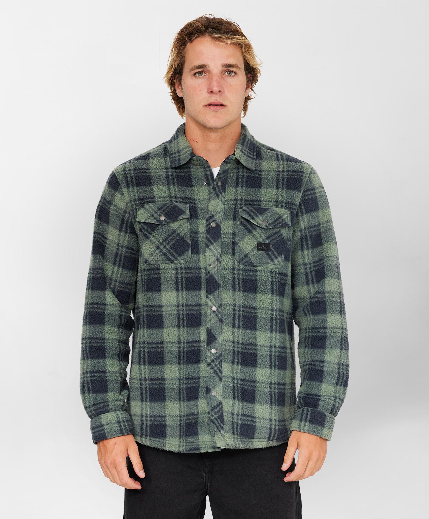 Glacier Plaid High Pile Superfleece - Dark Olive