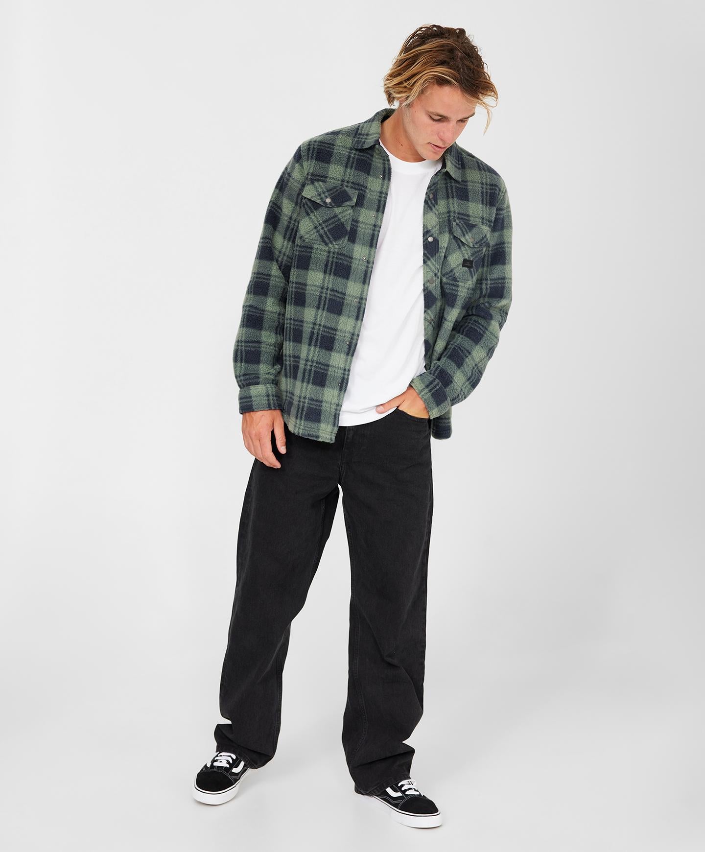 Glacier Plaid High Pile Superfleece - Dark Olive