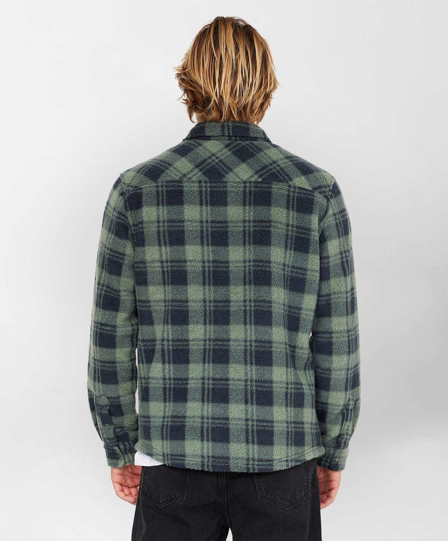 Glacier Plaid High Pile Superfleece - Dark Olive