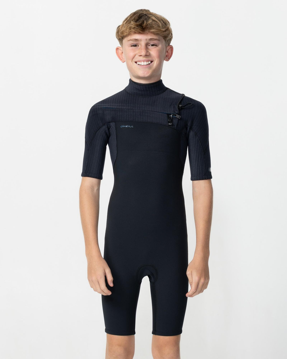 Boy's HyperFreak 2mm Short Sleeve Springsuit Chest Zip Wetsuit - Black