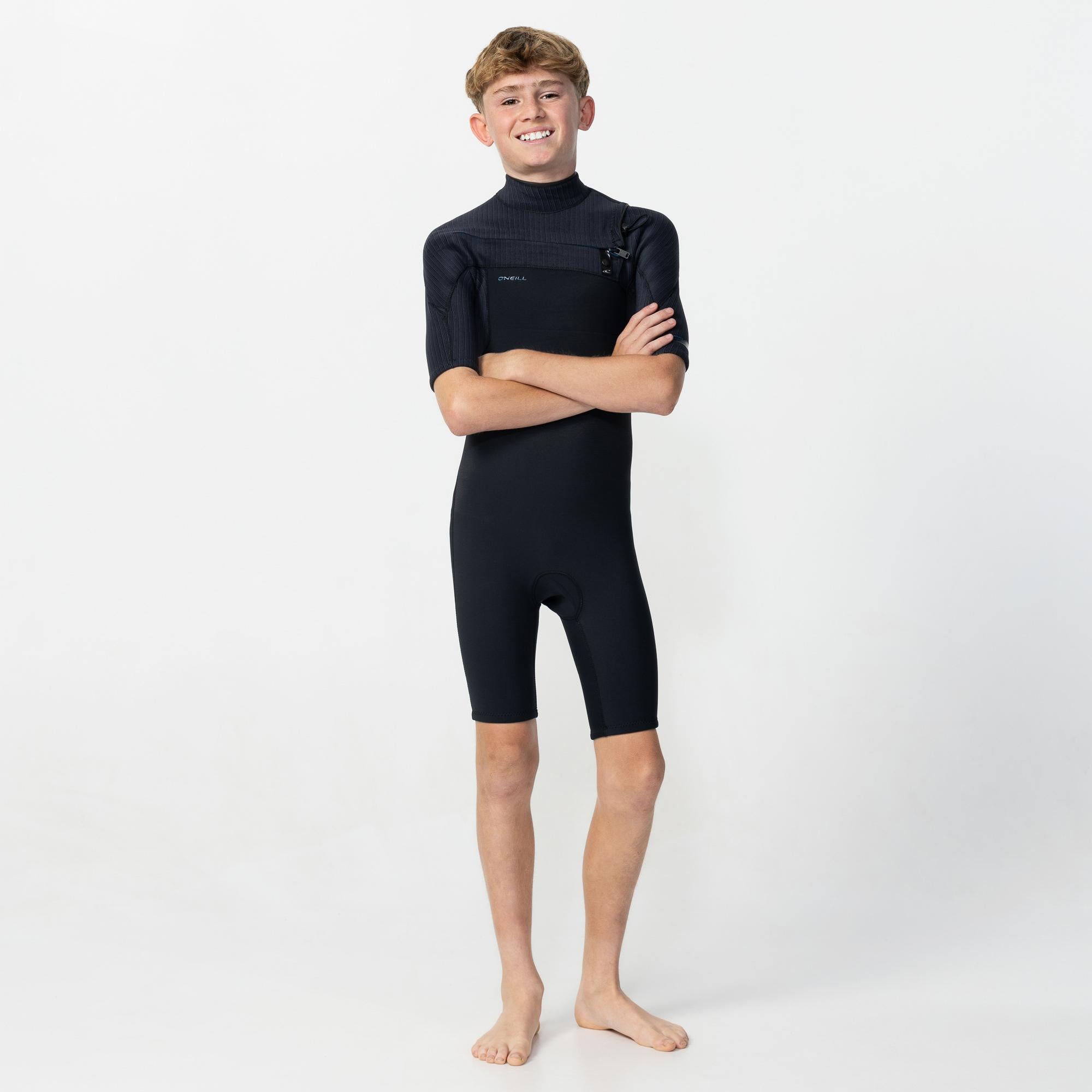 Boy's HyperFreak 2mm Short Sleeve Springsuit Chest Zip Wetsuit - Black