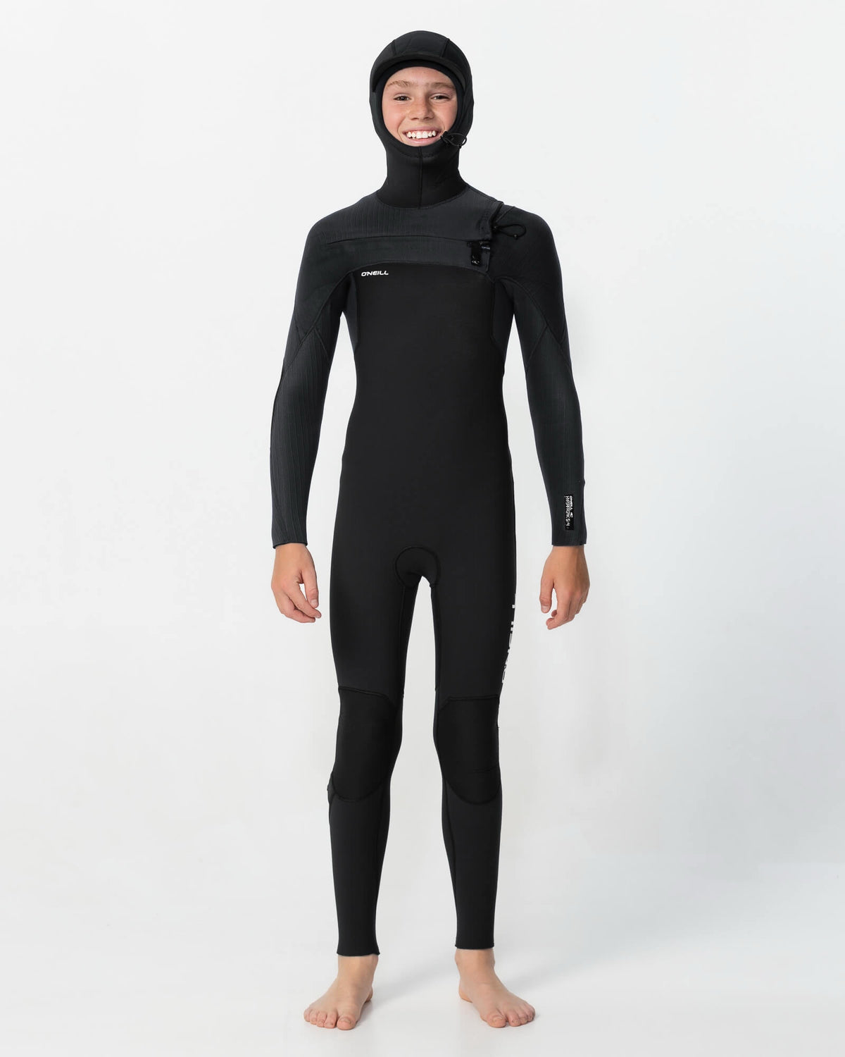 Kid's HyperFreak 5/4+ Hooded Steamer Chest Zip Wetsuit - Black
