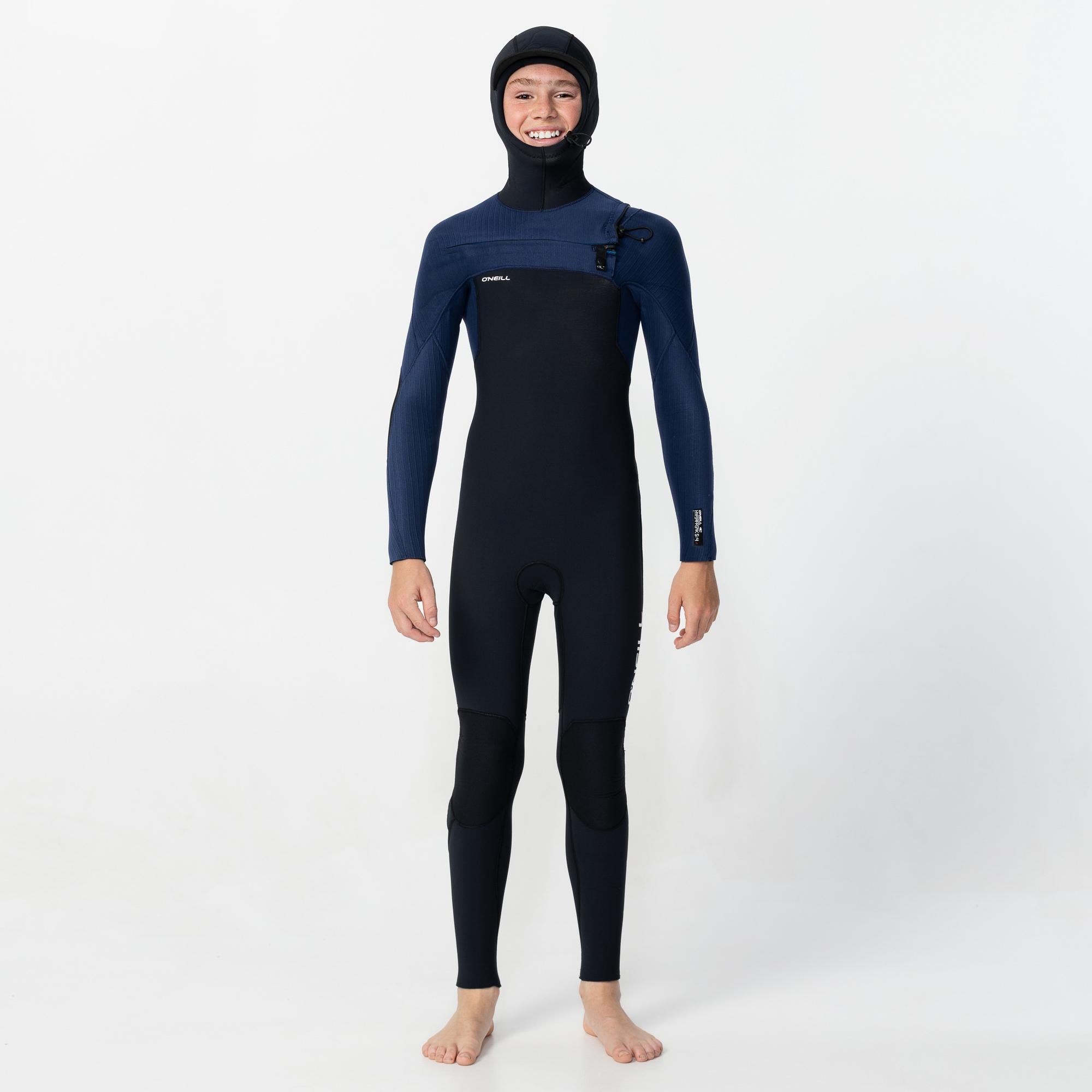 Kid's HyperFreak 5/4+ Hooded Steamer Chest Zip Wetsuit - Black Navy
