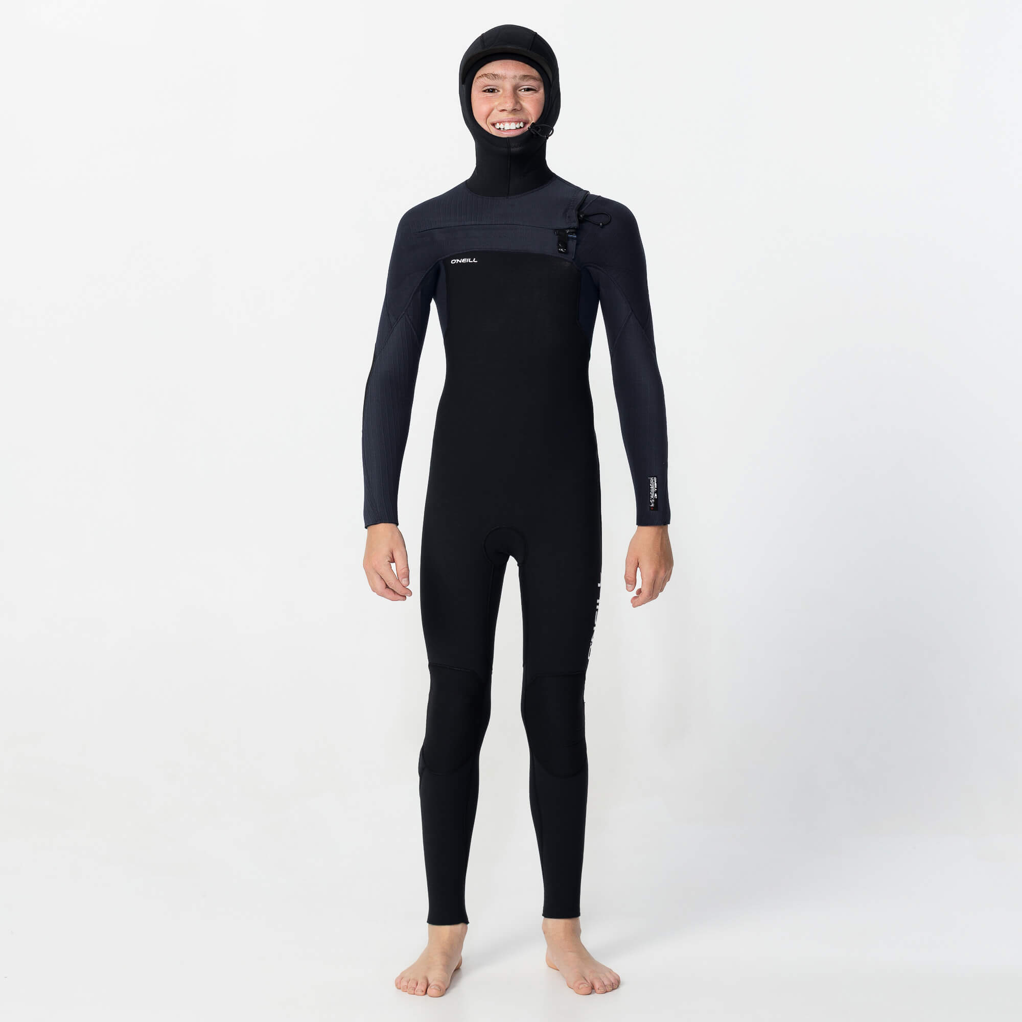 Kid's HyperFreak 5/4+ Hooded Steamer Chest Zip Wetsuit - Black