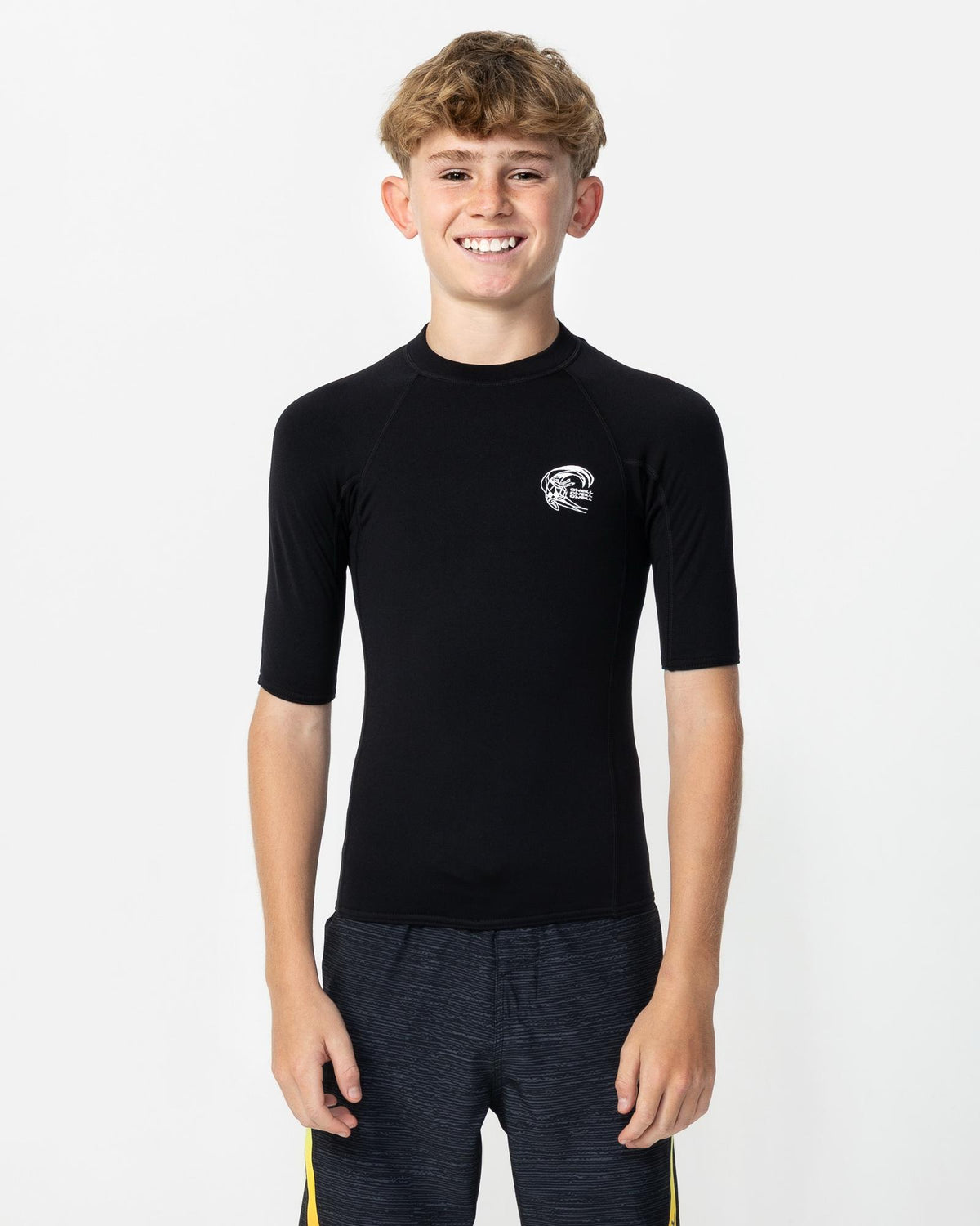 Kid's Thermo Short Sleeve Crew Rash Vest - Black