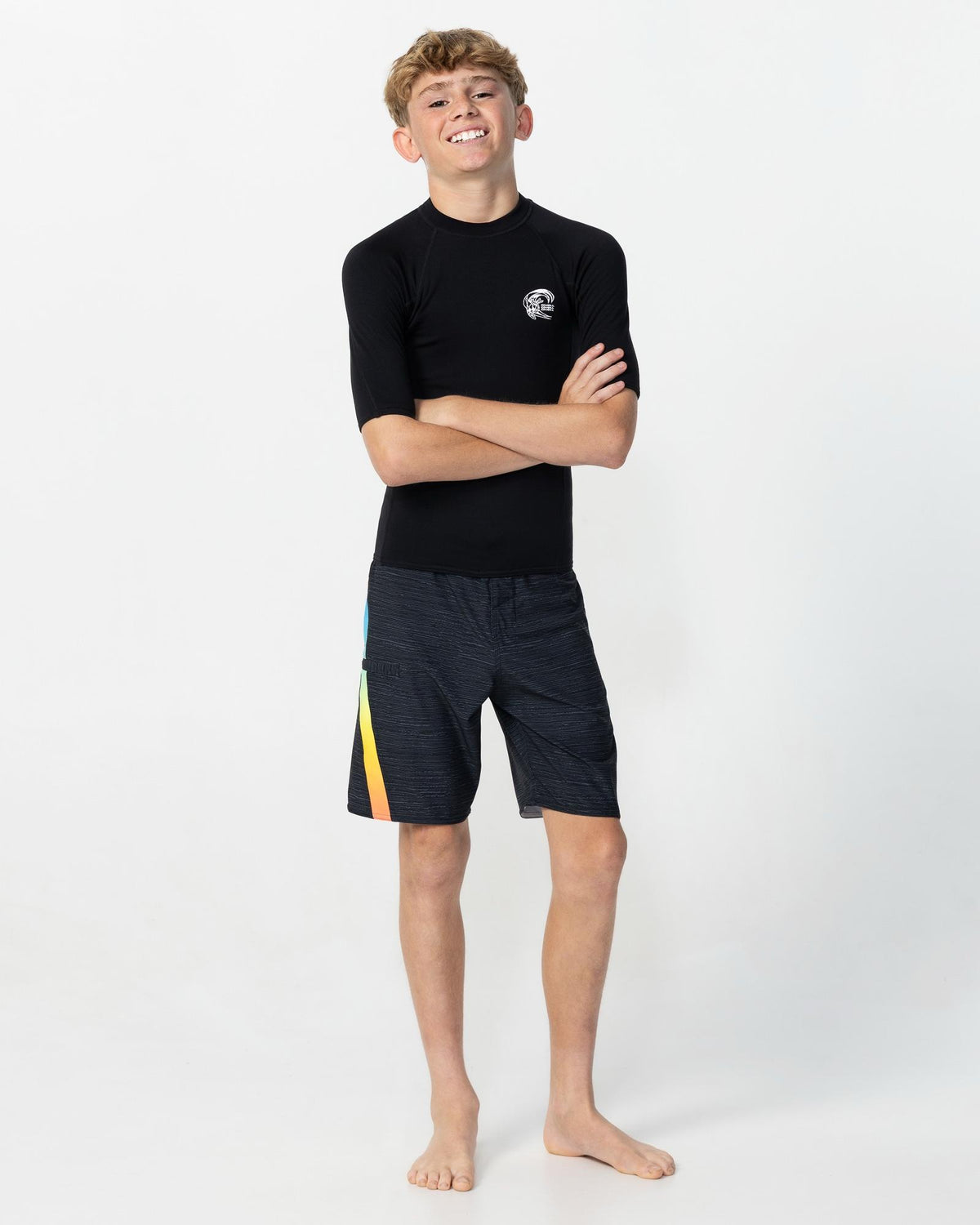 Kid's Thermo Short Sleeve Crew Rash Vest - Black