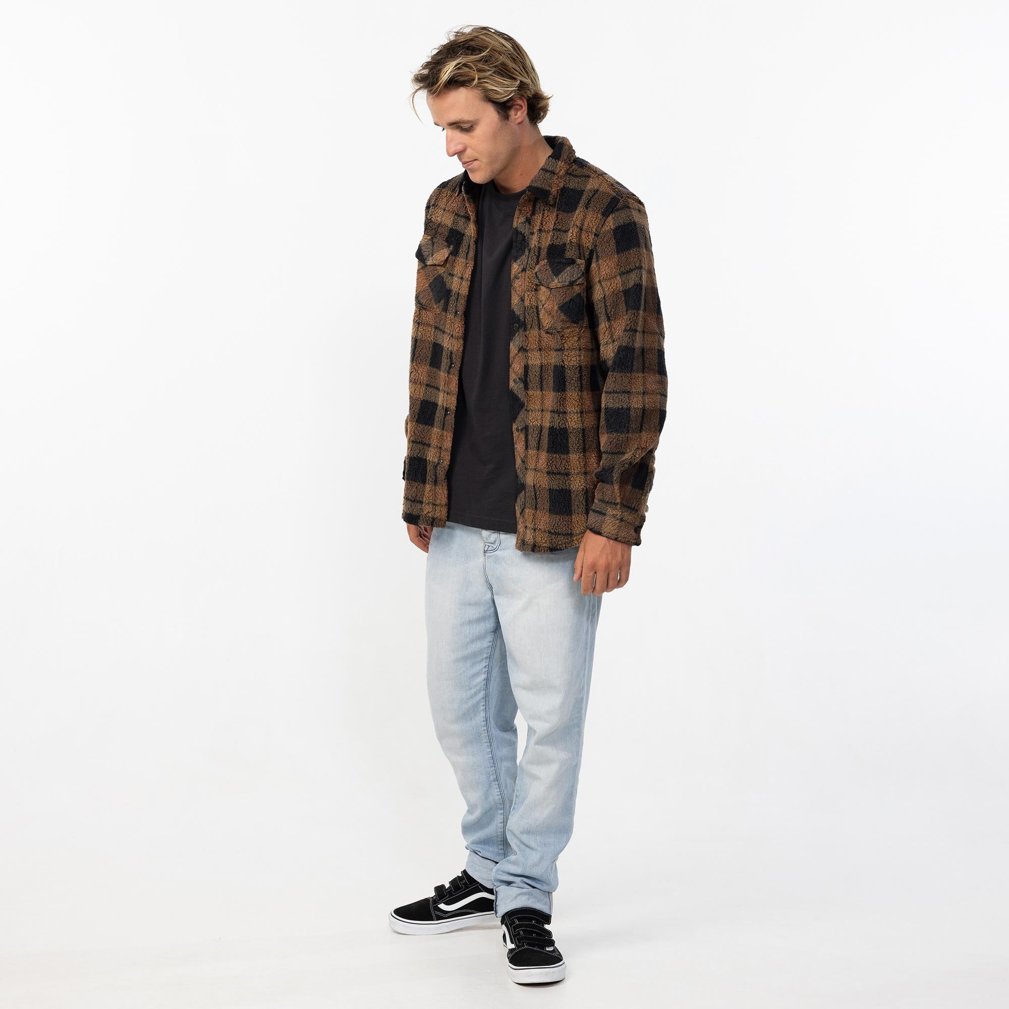 Men's Glacier Plaid High Pile Superfleece - Dark Khaki