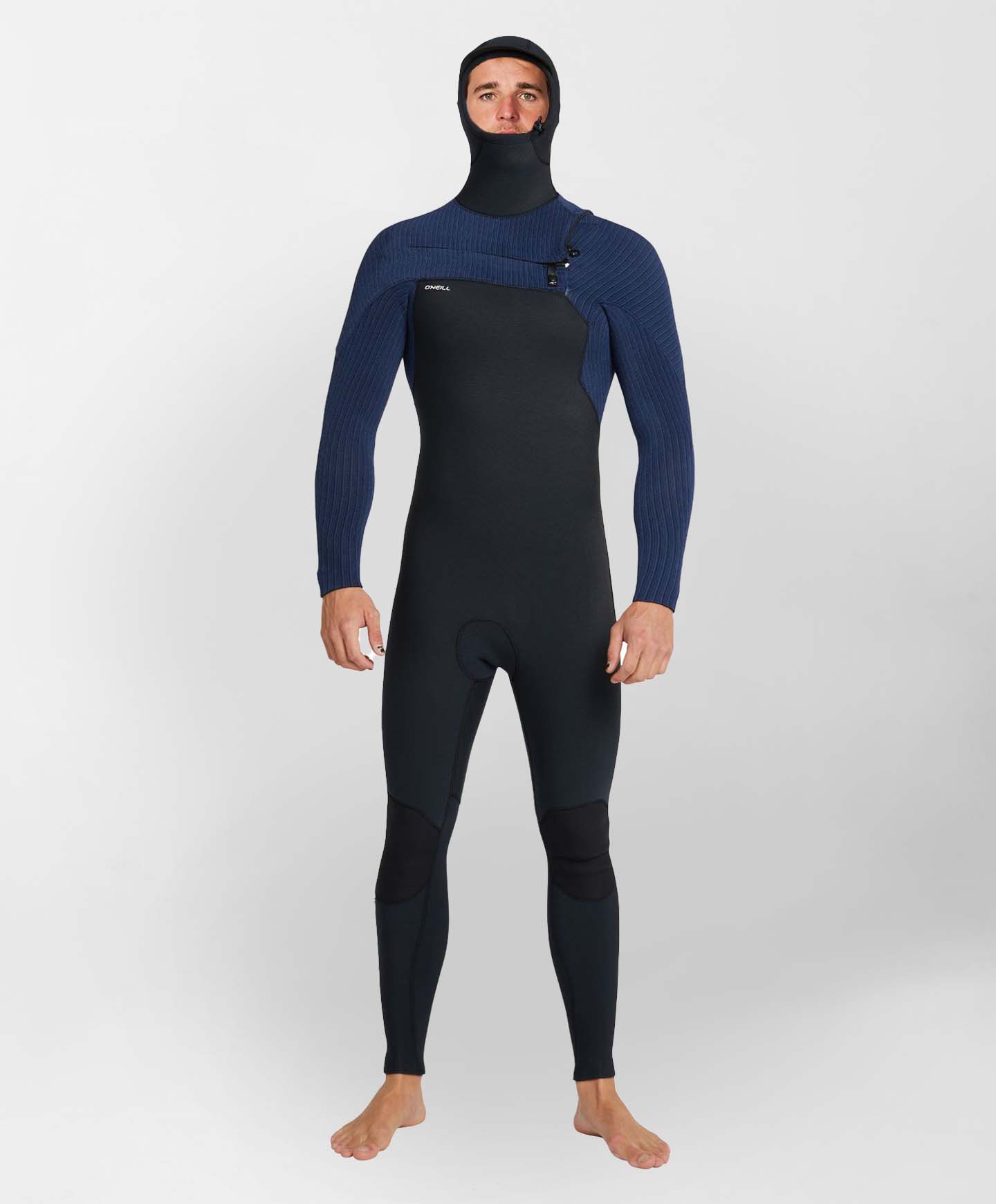 HyperFreak 5/4+ Hooded Steamer Chest Zip Wetsuit - Black Navy