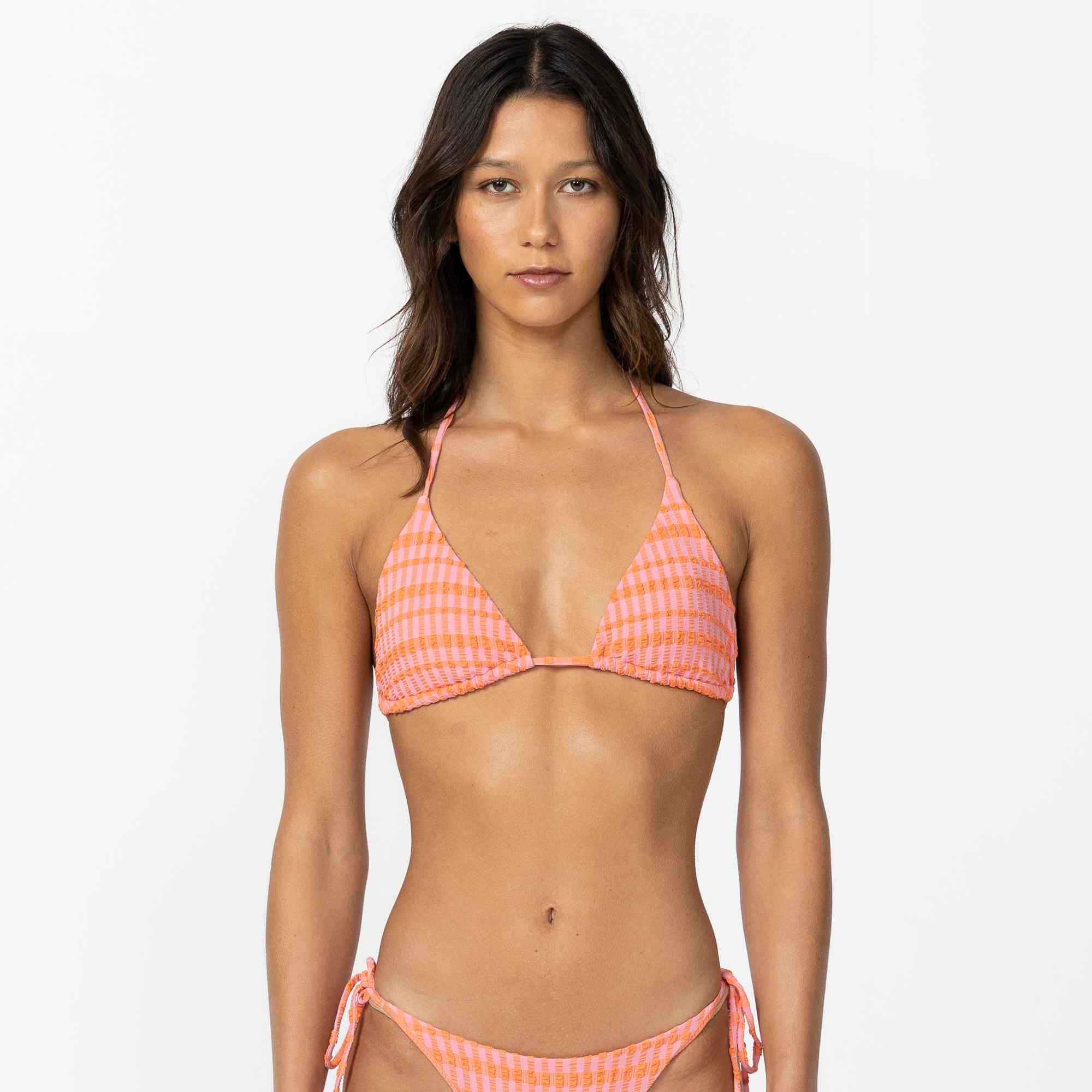 Paradise Plaid Venice Bikini Top - Sachet Pink