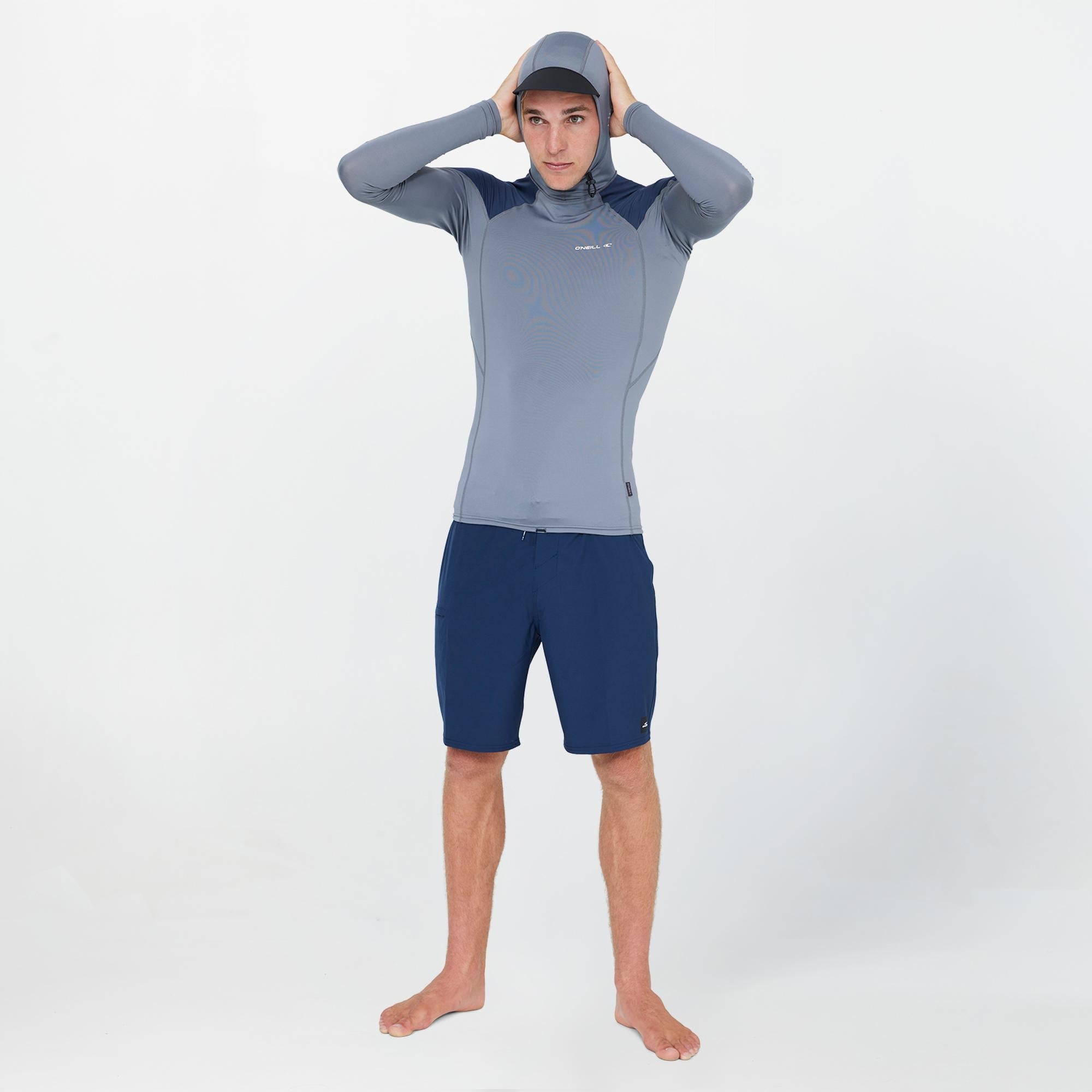TRVLR Long Sleeve Hooded Rash Vest - Cool Grey