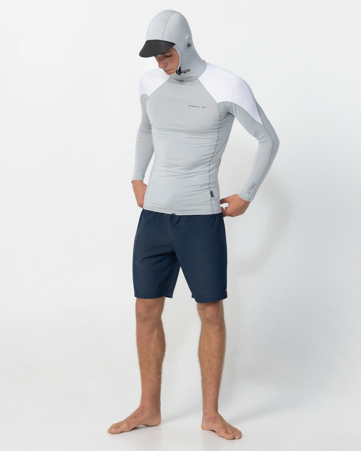 TRVLR Long Sleeve Hooded Rash Vest - Cool Grey