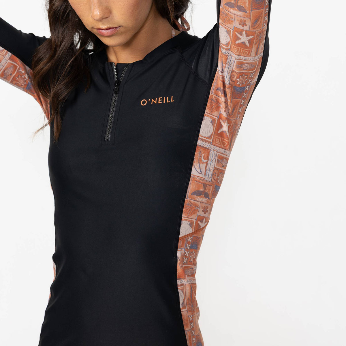 Women's Bahia 1/4 Zip Long Sleeve Rash Vest - Tangerine Tile