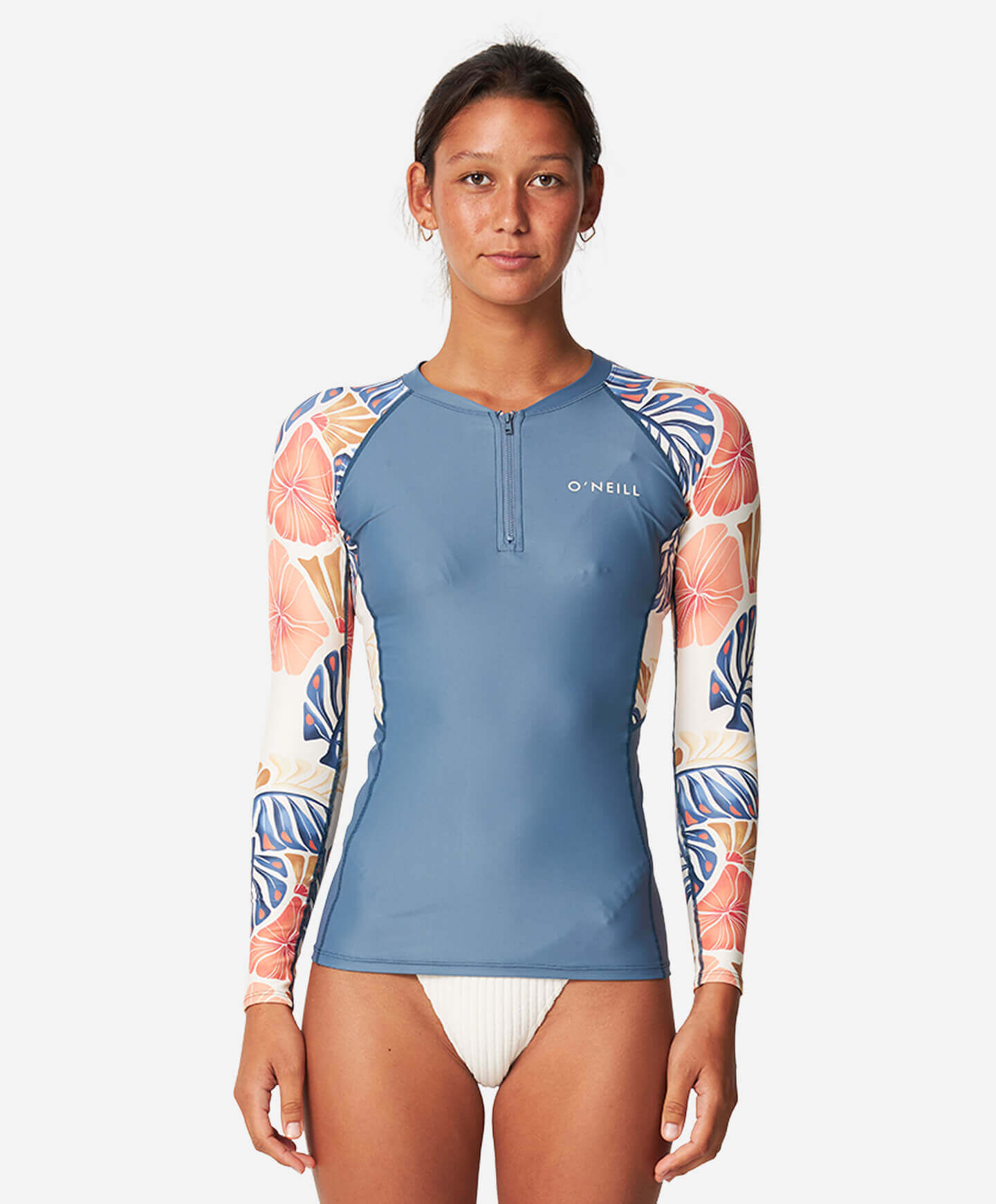 Women's Bahia 1/4 Zip LS Rash Vest - Vintage Aloha White