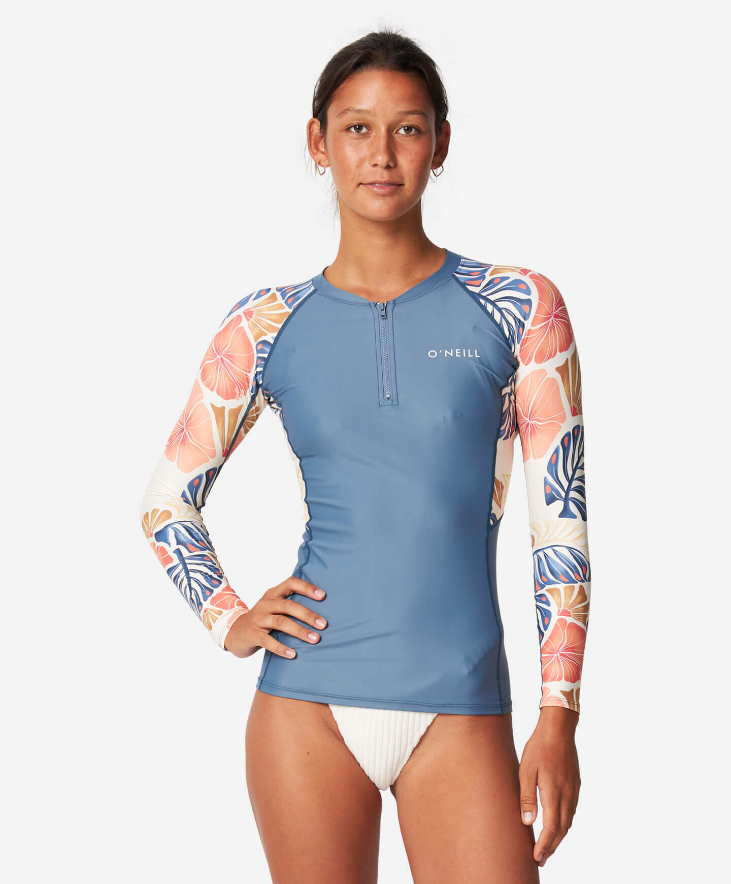 Women's Bahia 1/4 Zip LS Rash Vest - Vintage Aloha White