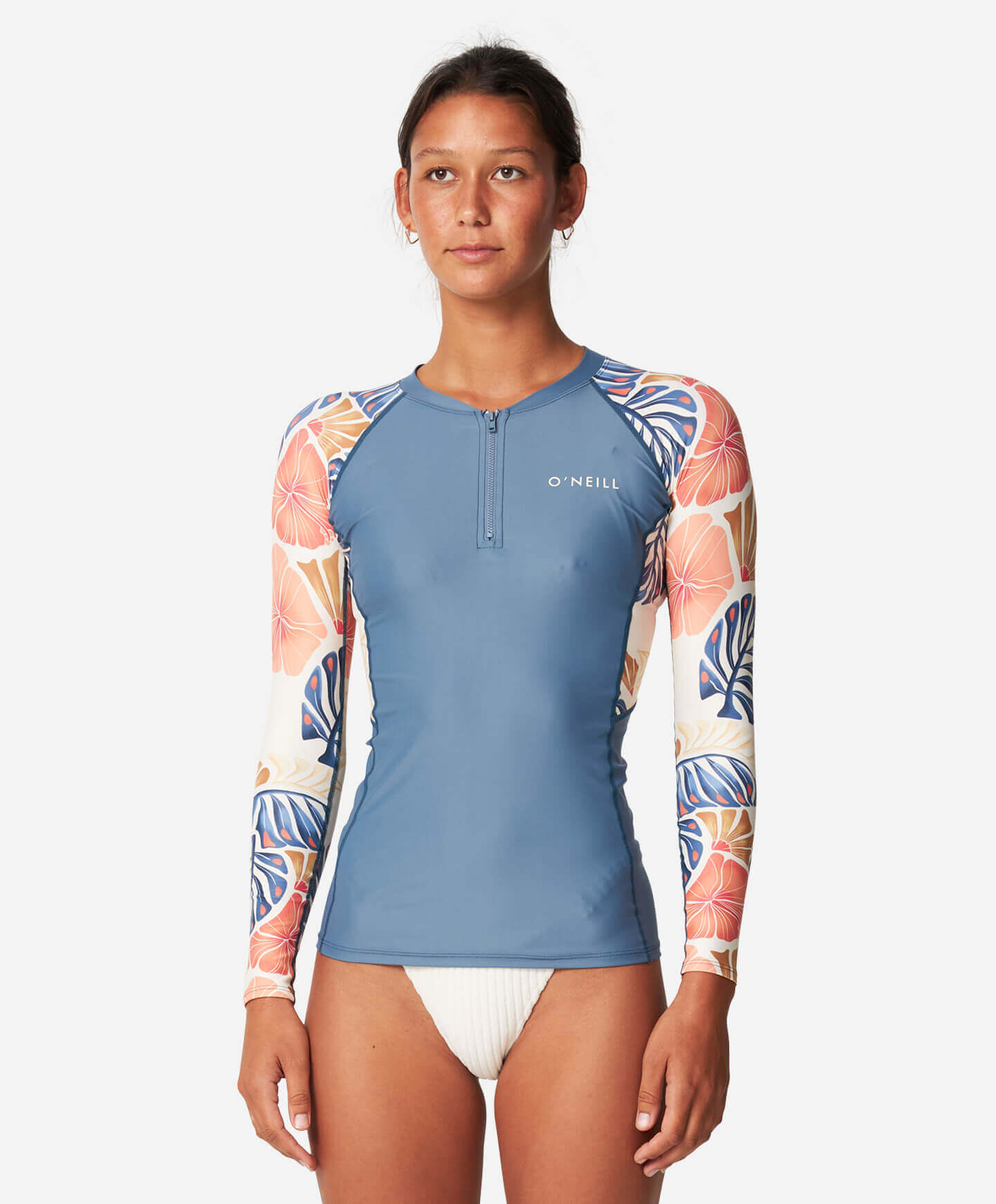 Women's Bahia 1/4 Zip LS Rash Vest - Vintage Aloha White