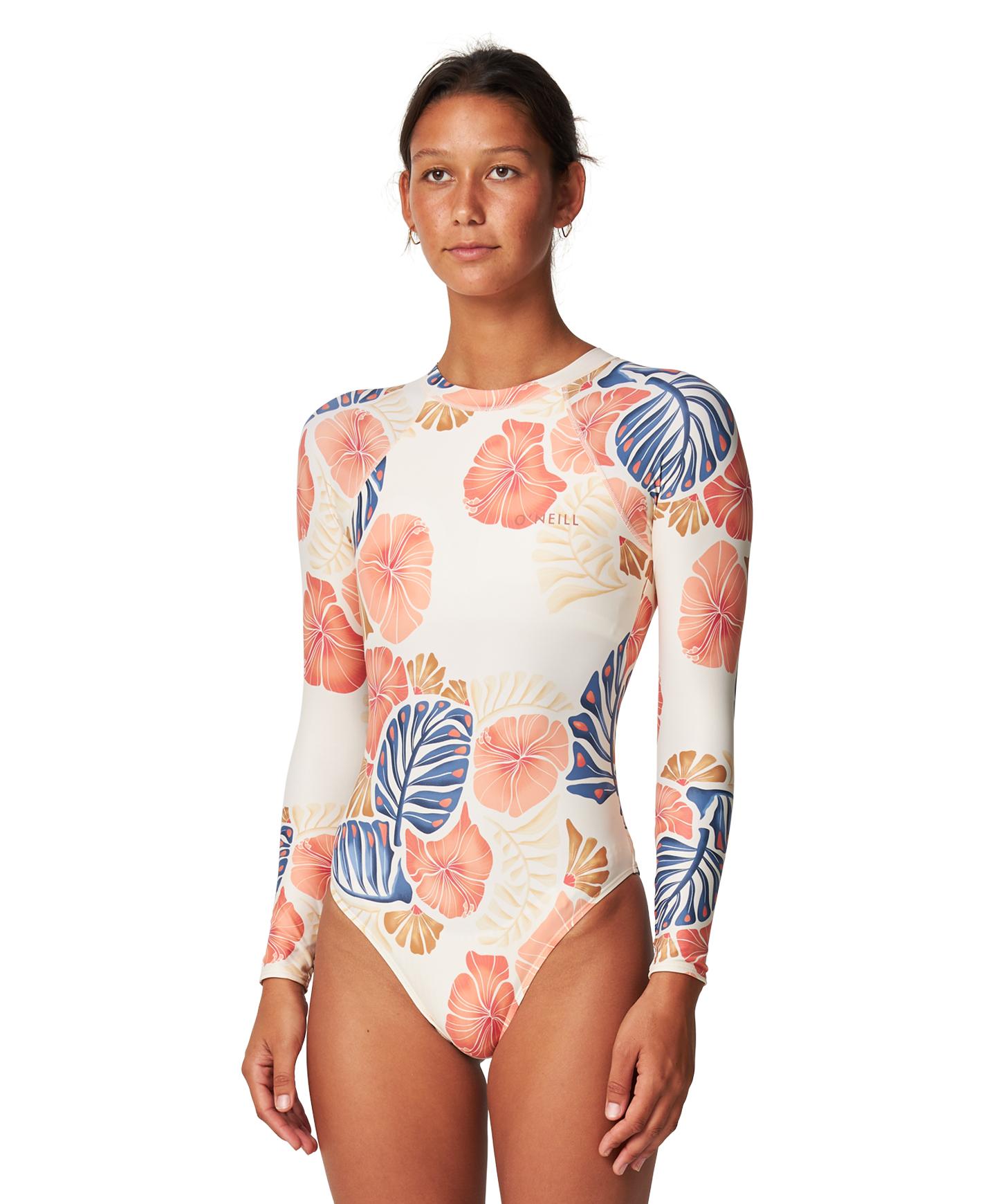 Women's Bahia Cutout BZ Surfsuit - Vintage Aloha White