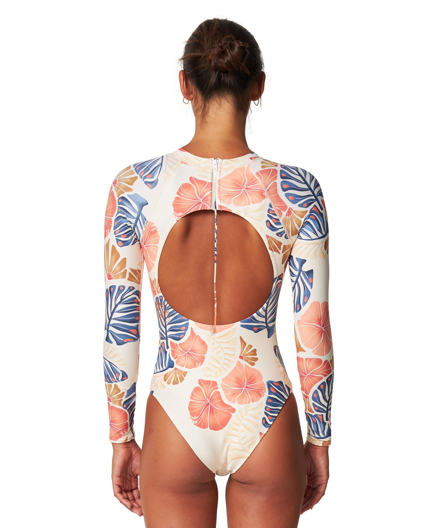 Women's Bahia Cutout BZ Surfsuit - Vintage Aloha White