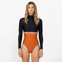 Women's Bahia Lycra Back Zip Long Sleeve Surf Suit - Tangerine Tile