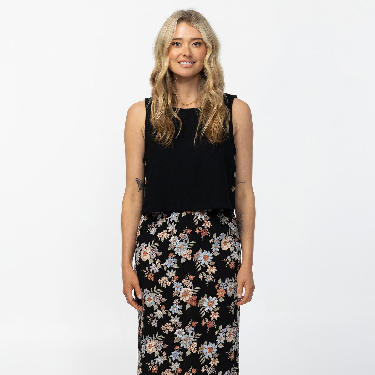 Women's Bellamy Bali Floral Midi Skirt - Black
