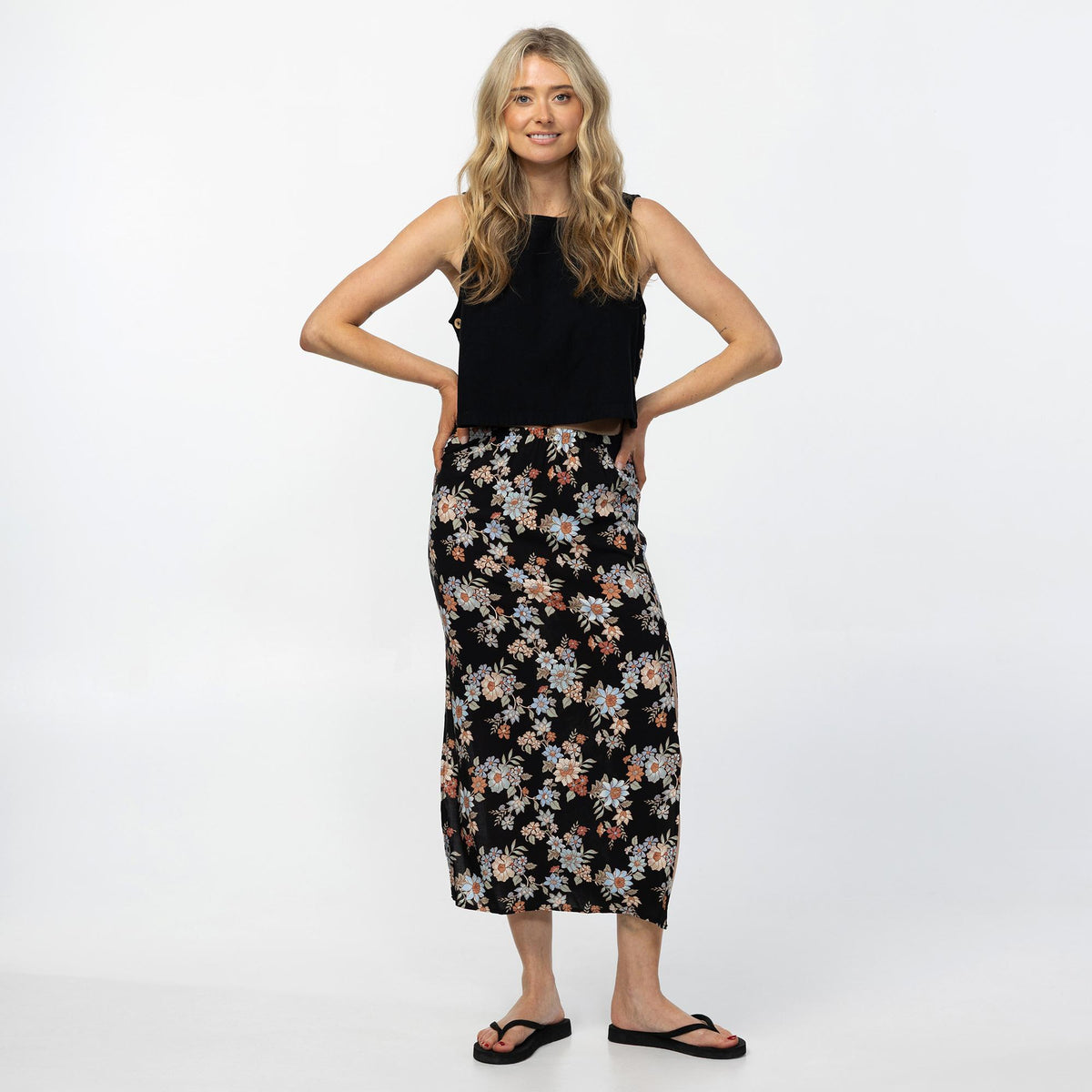Women's Bellamy Bali Floral Midi Skirt - Black