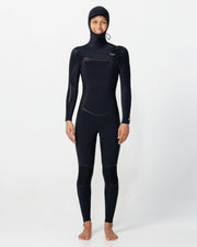 Women's HyperFire X 5/4mm Hooded Steamer Chest Zip Wetsuit - Black