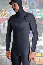HyperFreak 4/3+ Hooded Steamer Chest Zip Wetsuit - Black
