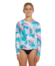 Girl's Bahia Long Sleeve Zip Through Rash Vest - Wavedye